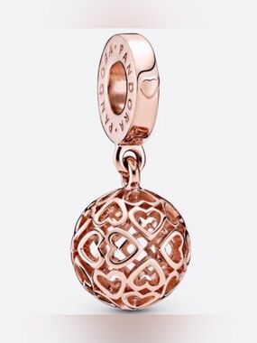 Pandora Rose Gold Heart Lattice Dangle Charm